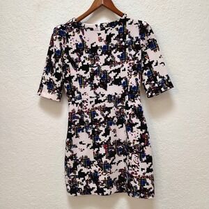 Honeycomb Women Abstract Pixelated Print Short Sleeve Mini Shift Dress Small